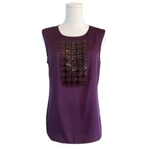 Leon Max Limited Edition Eggplant Silk Beaded Sleeveless Blouse - Size (2) Small